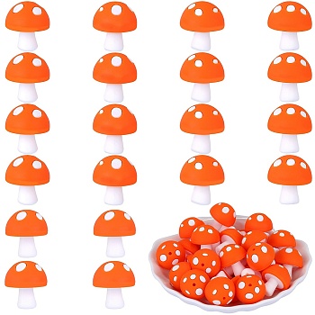 20Pcs Mushroom Silicone Focal Beads, Chewing Toy Accessoies for Teethers, DIY Nursing Necklaces Making, Dark Orange, 18mm, Hole: 2mm