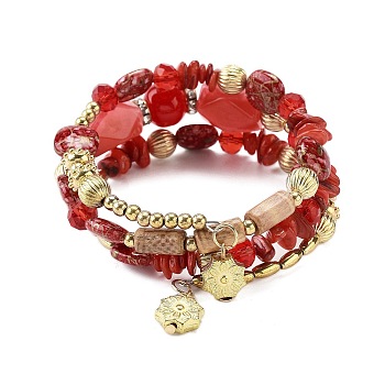 Bohemian Handwork Multi-Colored Stone Beaded Bracelet, Acrylic, Red, Inner Diameter: 1-7/8 inch(4.8cm)