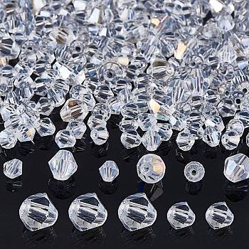 10 Strands 2 Style Transparent Electroplate Glass Beads Strands, AB Color Plated, Faceted, Bicone, Clear AB, 4~6x4~6mm, Hole: 1mm, about 47~96pcs/strand, 10.83~14.37 inch
