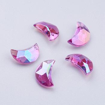 Transparent Acrylic Charms, AB Color Plated, Moon, Faceted, Magenta, 11x7x4mm, Hole: 0.5mm