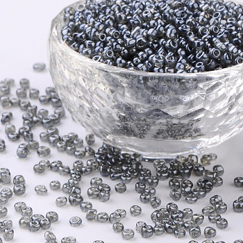 Glass Seed Beads, Trans. Colours Lustered, Round, Gray, 3mm, Hole: 1mm, about 1111pcs/50g, 50g/bag, 18bags/2pounds