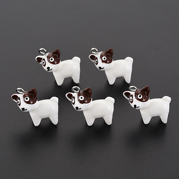 Opaque Resin Pendants, with Platinum Plated Iron Loops, Dog, Coconut Brown, 21x21.5~22x11mm, Hole: 2mm
