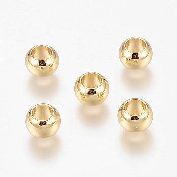 Environment Brass European Beads, Lager Hole Beads, Long-Lasting Plated, Rondelle, Golden, 8x5.5mm, Hole: 4.5mm