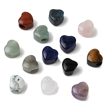 Natural Mixed Gemseone European Beads, Heart Large Hole Beads, Mixed Dyed and Undyed, 13x14.5~15x10.5~11mm, Hole: 5.5~5.6mm