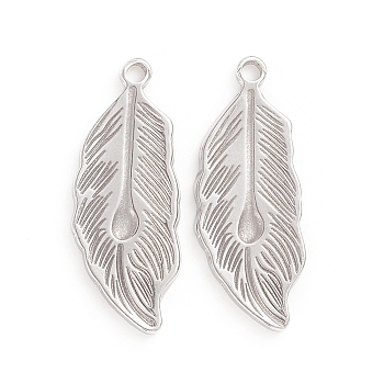 304 Stainless Steel Pendants, Leaf, Stainless Steel Color, 26x10x1.5mm, Hole: 1.6mm