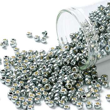 TOHO Round Seed Beads, Japanese Seed Beads, (PF565) PermaFinish Silver Grey Metallic, 8/0, 3mm, Hole: 1mm, about 1111pcs/50g