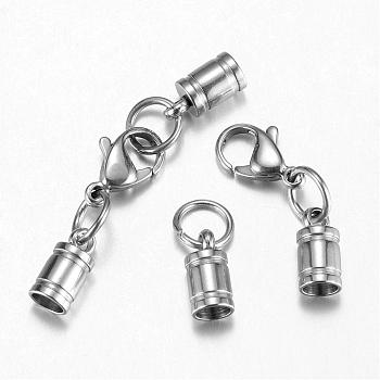 304 Stainless Steel Lobster Claw Clasps, with Cord Ends, Stainless Steel Color, 39mm