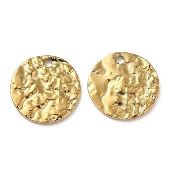 304 Stainless Steel Charms, Textured, Flat Round Charm, Real 18K Gold Plated, 10x1mm, Hole: 0.9mm