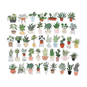 44Pcs 44 Styles Plant Theme Paper Stickers Sets, Adhesive Decals for DIY Scrapbooking, Photo Album Decoration, Plants Pattern, 53~77x29~77x0.2mm, 1pc/style