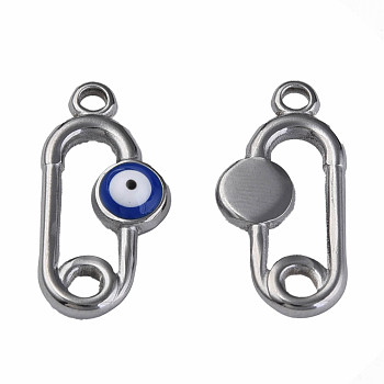 304 Stainless Steel Enamel Pendants, Oval with Evil Eye, Stainless Steel Color, Dark Blue, 20x10x3mm, Hole: 1.6mm