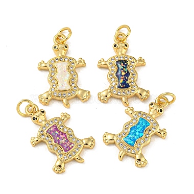 Real 18K Gold Plated Mixed Color Turtle Brass+Cubic Zirconia Pendants