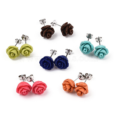 Synthetical Coral Flower Ear Studs(EJEW-R102-01)-3