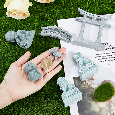 7Pcs 7 Styles Mini Sandstone Bridge & Resin Torii Gate/Lion/Ksitigarbha Buddha/Monks(DJEW-FH0001-23)-3