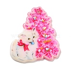 Acrylic Pendants, Cat, Pink, 33.5x30x2.5mm, Hole: 1.8mm(MACR-C026-01E)