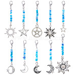 Glass Seed Bead Alloy Hanging Decorations, Sun & Moon & Star Alloy Charms Decoraions, Antique Silver, 59~78mm, 10pcs/set(HJEW-TAC0048)