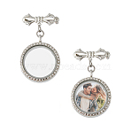 Brass Brooches, with Alloy Glass Magnetic Locket Pendants, Platinum, 53mm, 2pcs/set(JEWB-FH00003)