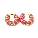 Enamel Round Hoop Earrings, Real 14K Gold Plated 304 Stainless Steel Jewelry for Women Ion Plating(IP), Deep Pink, 18x21x6mm, Pin: 1mm(EJEW-Q704-05G-04)
