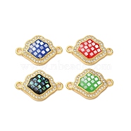 Rack Plating Brass Micro Pave Clear Cubic Zirconia Diamond Links, with Enamel & Shell, Real 18K Gold Plated, Long-Lasting Plated, Lead Free & Cadmium Free, Mixed Color, 14x22x4mm, Hole: 1.8mm(KK-K385-108G)