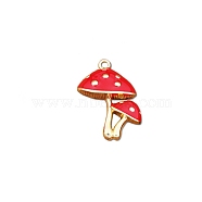 Alloy Enamel Pendants, Red Double Mushroom, Cadmium Free & Lead Free, Golden, 26.5x20mm, Hole: 2mm(PALLOY-TAC0011-70G-RS)