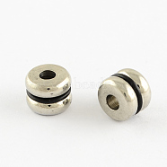 Stainless Steel Spacer Beads, with Black Silicone, Flat Round, Stainless Steel Color, 8x6mm, Hole: 3mm(STAS-Q175-07)