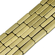 Electroplate Non-magnetic Synthetic Hematite Beads Strands, Cuboid, Real 18K Gold Plated, 9x2.7x2.7mm, Hole: 1mm, about 43~44pcs/strand, 15.75 inch(40cm)(G-S352-41B-01)