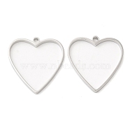 304 Stainless Steel Open Back Bezel Heart Pendants, For DIY UV Resin, Epoxy Resin, Pressed Flower Jewelry, Stainless Steel Color, 32x30x3mm, Hole: 2.2mm, Inner Diameter: 26x28mm(STAS-Z040-03P)