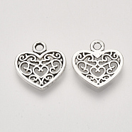Tibetan Style Alloy Charms, Heart, Cadmium Free & Lead Free, Antique Silver, 15x14.5x1.5mm, Hole: 1.8mm(X-TIBEP-S319-005AS-RS)