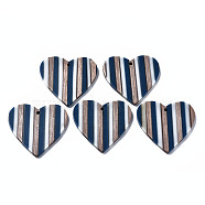 Stripe Resin & Walnut Wood Pendants, Heart, Prussian Blue, 37.5x39x3.5mm, Hole: 2mm(RESI-N025-016A-C01)
