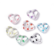 Transparent Acrylic Beads, Heart with Polka Dot Pattern, Clear, Mixed Color, 15.5x17.5x6mm, Hole: 1.7mm(OACR-C009-05)