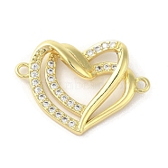 Rack Plating Brass Micro Pave  Clear Cubic Zirconia Double Heart Connector Charms, Long-Lasting Plated, Cadmium Free & Lead Free, Real 18K Gold Plated, 17.5x24.5x5mm, Hole: 1.5mm(KK-C052-41B-G)