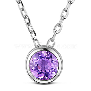 TINYSAND Rhodium Plated 925 Sterling Silver Rhinestone Pendant Necklace, Amethyst, 18.5 inch(TS-N396-CP)