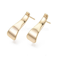 Brass Stud Earring Findings, with Loop, Nickel Free, Trapezoid, Real 18K Gold Plated, 19x7mm, Hole: 2mm, Pin: 0.7mm(KK-N233-013-NF)