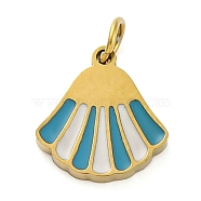 Ion Plating(IP) 304 Stainless Steel Enamel Charms, with Jump Ring, Manual Polishing, Fan Charm, Real 18K Gold Plated, Deep Sky Blue, 10x9.5x1.5mm, Hole: 2.5mm(STAS-Z104-07G)