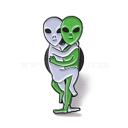 Double Alien Enamel Pin, Creative Alloy Badge for Backpack Clothes, Electrophoresis Black, Green, 26.5x11x1.5mm, Pin: 1.3mm(JEWB-H006-20EB)