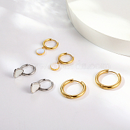 3 Pairs 3 Style 304 Stainless Steel Dangle Hoop Earrings Set, Flat Round & Heart, Real Gold Plated & Stainless Steel Color, 14~22x3~10mm, 1 Pair/style(ZS0378)