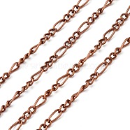 Iron Handmade Chains Figaro Chains Mother-Son Chains, Unwelded, Red Copper Color, with Spool, Mother Link:3.5x7mm, 1mm thick, Son Link:3x4mm, 0.83mm thick, about 328.08 Feet(100m)/roll(CHSM005Y-R)