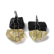 Natural Tourmaline & Lemon Quartz Nuggets Big Pendants, Copper Wire Wrapped Charms, Platinum, Lead Free & Cadmium Free, 40~52.5x36.5~44.5x17~23.5mm, Hole: 4.5mm(G-K338-43P-08)