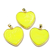Handmade Lampwork Pendants, with Brass Findings, Long-Lasting Plated, Lead Free & Cadmium Free, Heart Charms, Yellow, 31~32x31~31.5x5mm, Hole: 6.5x4mm(LAMP-M017-01D)
