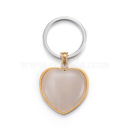 304 Stainless Steel Keychain, with Cat Eye, Heart, Thistle, Golden & Stainless Steel Color, 81mm(KEYC-F021-01GP)