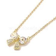 304 Stainless Steel Pendant Necklaces, Brass Micro Pave Clear Cubic Zirconia Pendant Necklaces, Bowknot, 18.50 inch(47cm) Pendant: 15x16.5mm(NJEW-U002-13G)