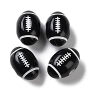 Spray Printed Opaque Acrylic European Beads, Large Hole Beads, Rugby, Black, 18x12mm, Hole: 4mm, about 500pcs/500g(SACR-P031-28B-03)
