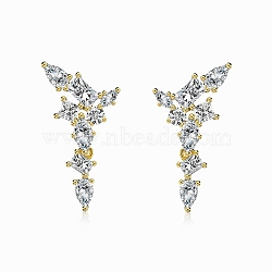 925 Sterling Silver with Cubic Zirconia Stud Earrings for Women, Wing, Real 18K Gold Plated, 25x13.5mm(EJEW-Z052-01G)