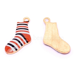 Alloy Enamel Christmas Theme Pendants, Socks, Light Gold, Colorful, 22x13.5x2mm, Hole: 2mm(PALLOY-CJC0007-31B)