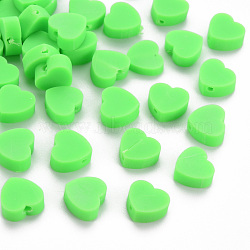 Handmade Polymer Clay Beads, Heart, Spring Green, 8~9x9~10x3~5mm, Hole: 1.2mm(CLAY-N011-009F)