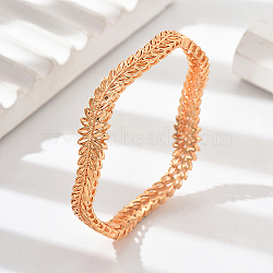 Real 18K Gold Plated Brass Bangles, Leaf, Inner Diameter: 2-3/8 inch(6cm)(AJ8200-2)