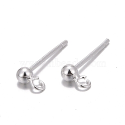 925 Sterling Silver Ear Stud Findings, Earring Posts Carved with 925, Silver, 14mm, head: 5x2.5mm, Hole: 1mm,  Pin: 0.7mm(STER-K167-042A-S)