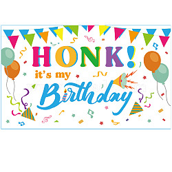 Polyester Hanging Banner Sign, Party Decoration Supplies Celebration Backdrop, HONK it's My Birthday, Colorful, 180x110cm(AJEW-WH0190-015)