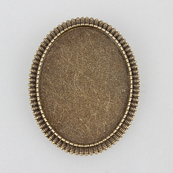 Vintage Alloy Brooch Cabochon Bezel Settings, with Iron Pin Brooch Back Bar Findings, Oval, Cadmium Free & Nickel Free & Lead Free, Antique Bronze, Tray: 40x30mm, 47x37x2mm, Pin: 0.6mm(PALLOY-N0085-28AB-NF)