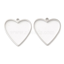 Non-Tarnish 304 Stainless Steel Open Back Bezel Heart Pendants, For DIY UV Resin, Epoxy Resin, Pressed Flower Jewelry, Stainless Steel Color, 32x30x3mm, Hole: 2.2mm, Inner Diameter: 26x28mm(STAS-Z040-03P)