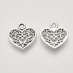 Tibetan Style Alloy Charms, Heart, Cadmium Free & Lead Free, Antique Silver, 15x14.5x1.5mm, Hole: 1.8mm(X-TIBEP-S319-005AS-RS)